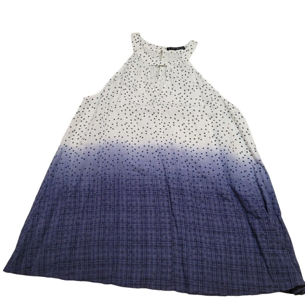 NWT Doe & Rae Womens Halter Tank Tops White Blue Dye Polka Dot Small